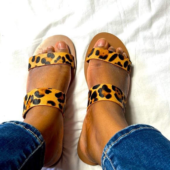 J crew women sandals shoes size 10 leopards/animals print scarf skins used